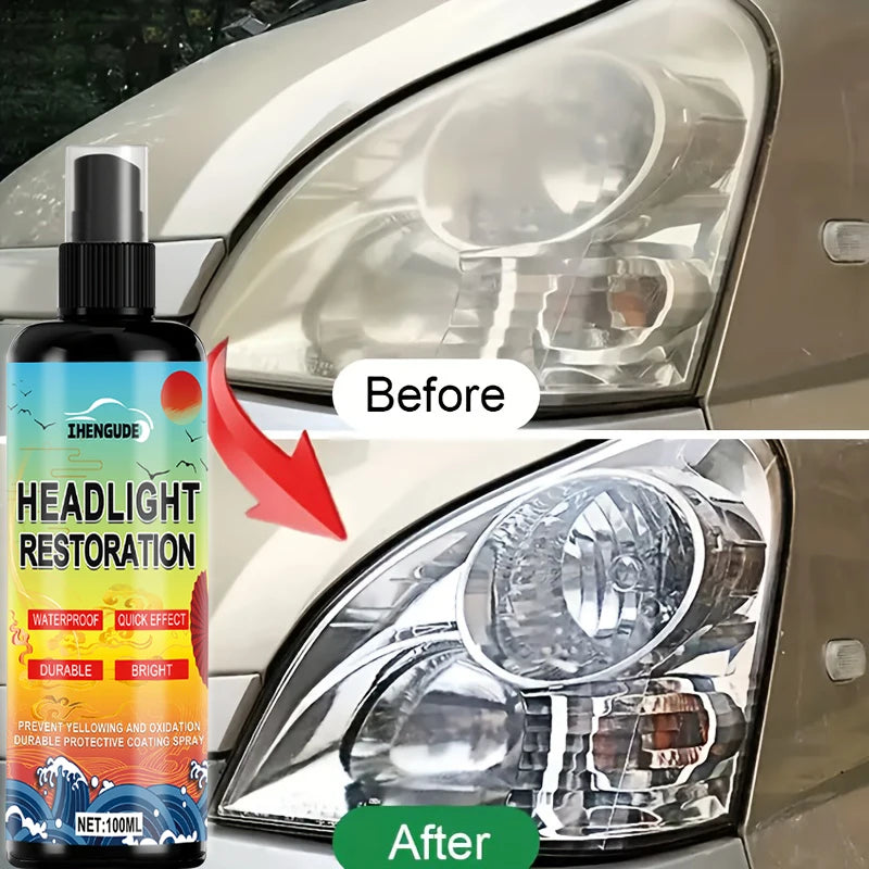 Headlight Restoration Kit - Transparent, Bright Headlight Advanced Repair Solution, Prevents Yellowing and Oxidation, Long-Lasting Protective Coating Spray
