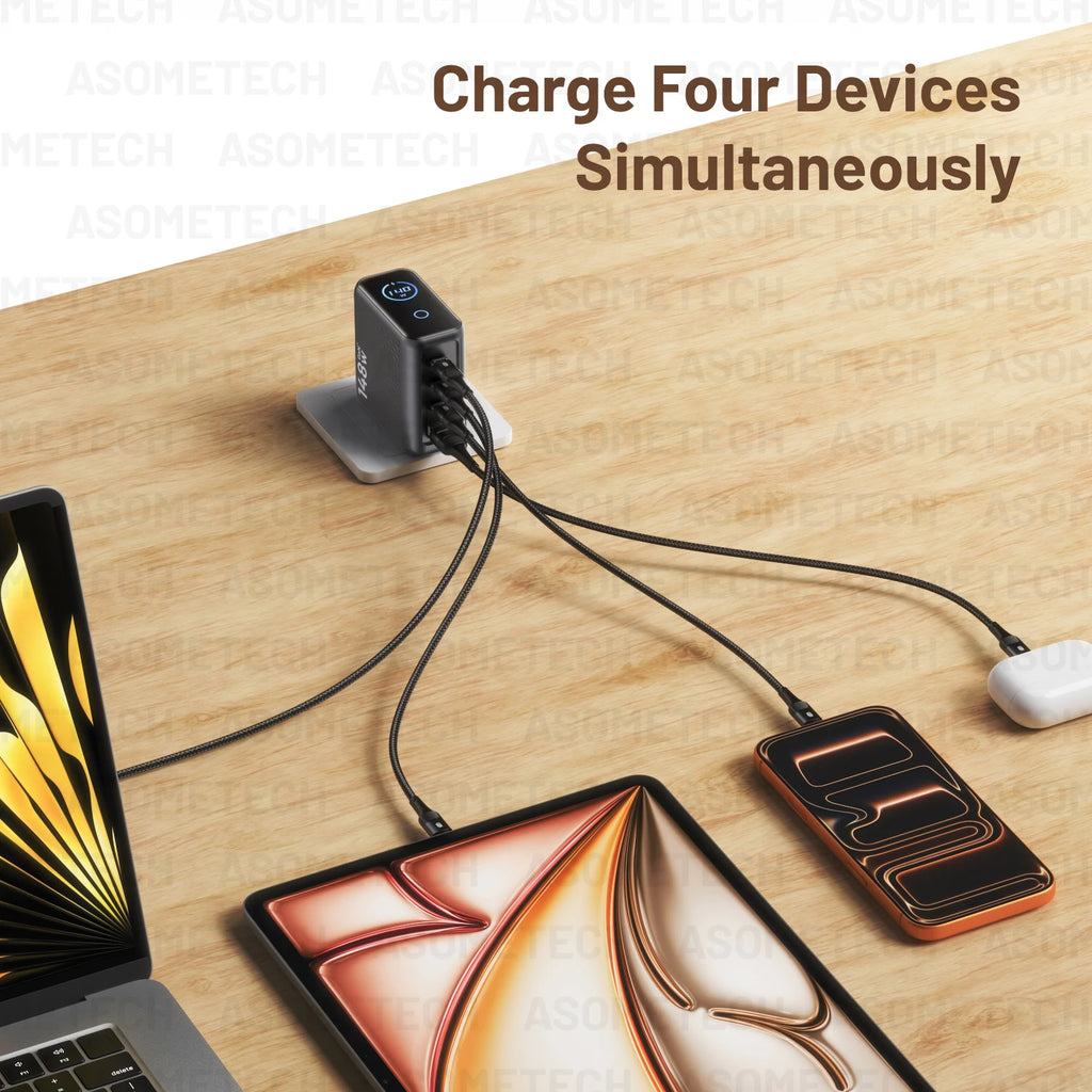 148W GaN USB Type C Charger with Display 140W PD3.1 3.0 QC4.0 3.0 Fast Charge For Macbook Tablet Phone Charger For iPhone 17 16