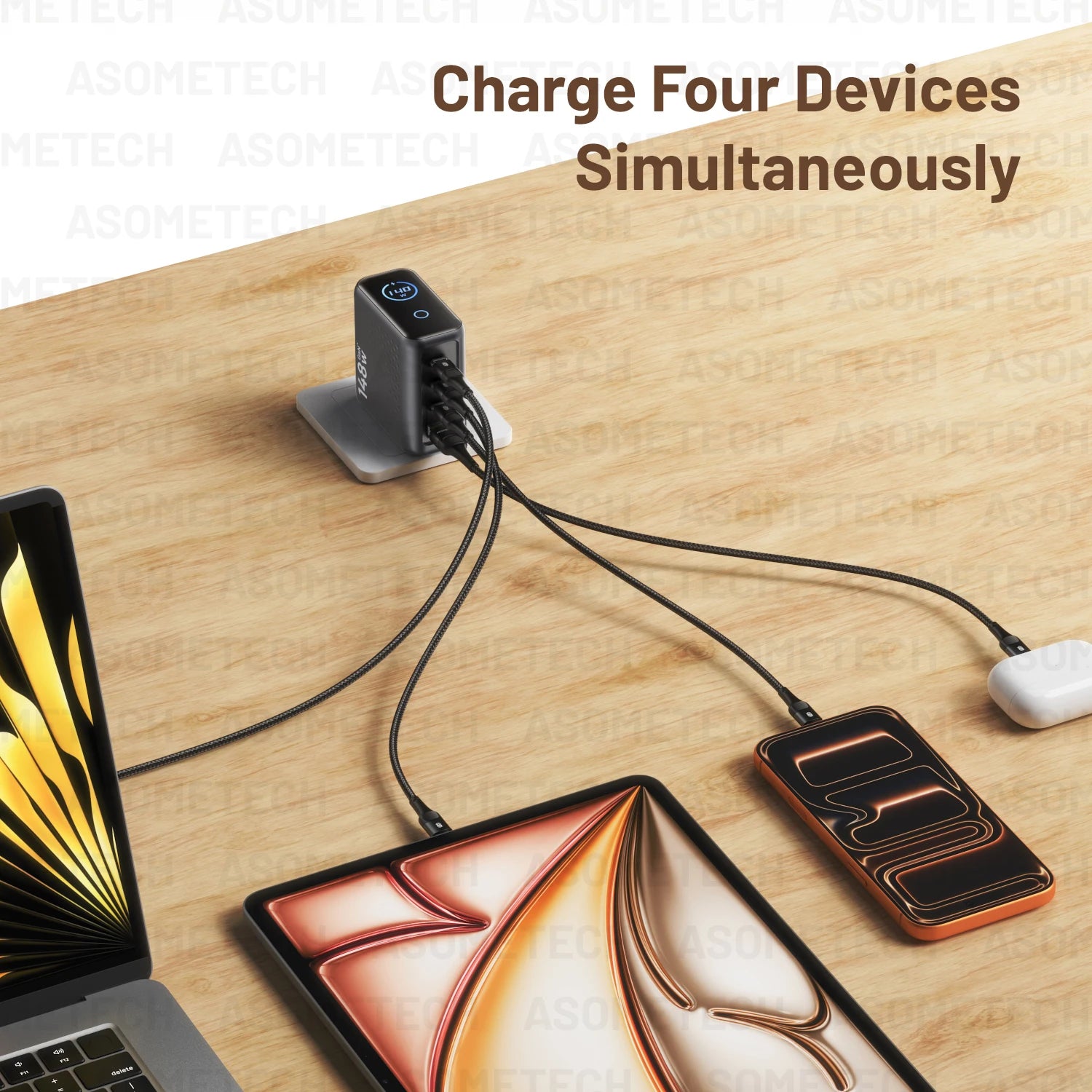 148W GaN USB Type C Charger with Display 140W PD3.1 3.0 QC4.0 3.0 Fast Charge For Macbook Tablet Phone Charger For iPhone 17 16