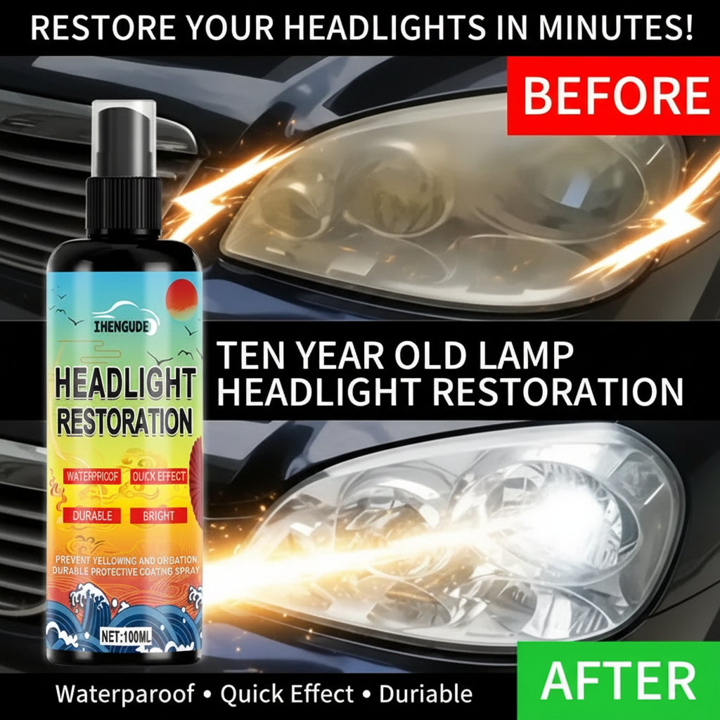 Headlight Restoration Kit - Transparent, Bright Headlight Advanced Repair Solution, Prevents Yellowing and Oxidation, Long-Lasting Protective Coating Spray